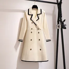 90 фото фотосессия осень стиль большой размер платье костюм воротник Slim Fit похудение с высокой талией вязаный свитер платье поколение