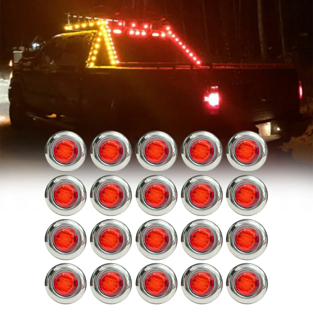 

20pcs Gap Light Round Red LED Side Marker Lights For Truck Trailer 1.2 W 12V