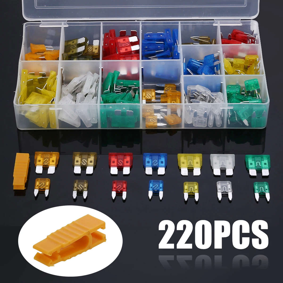 

220pcs New 5-30A Blade Fuse Assorted Mixed Kit Mini + Standard Blade Fuse Assortment Auto Car Boat Truck Bus APM ATM with Box