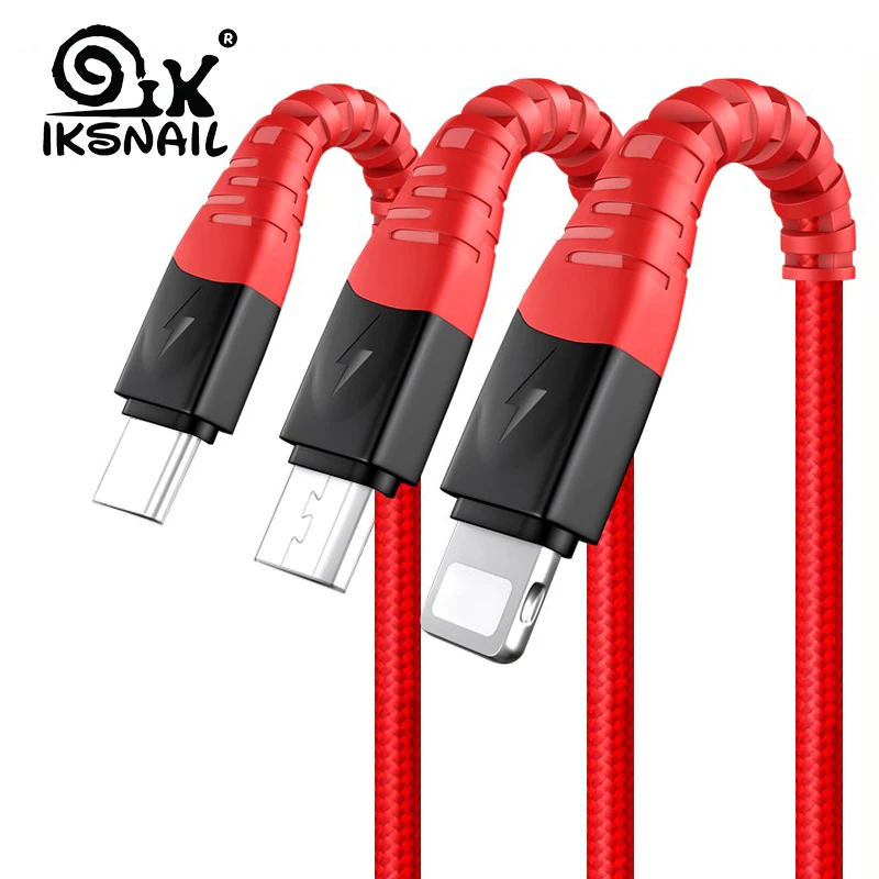

IKSNIAL USB Cable For iPhone XS X Charging Charger 3 in 1 Micro USB Cable For Android USB Type-C Mobile Phone Cables For Samsung