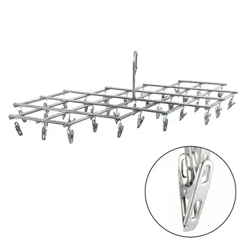 

35 Clips Folding Hanger Drying Hanger Stainless Steel Laundry Rack Foldable Sock Clothes Airer Clothes Underwear Socks Holder