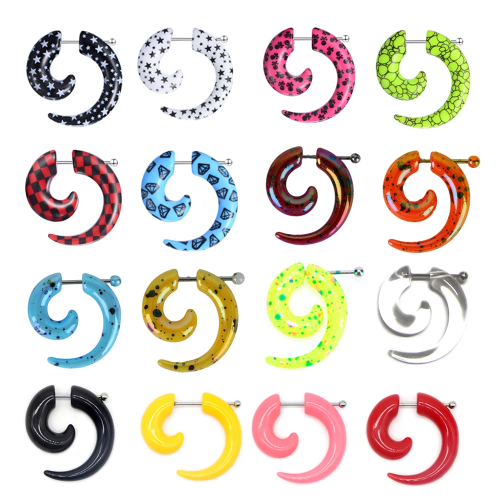 Orecchini Falsi Acrilici A Spirale - Tunnel 16 Gauge, Neri, Con Bilanciere In Acciaio Inox