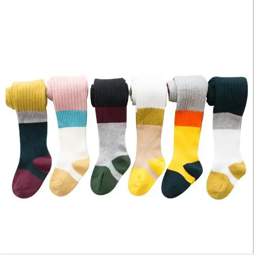 

Autumn and winter new double needle children's pantyhose color matching knit girls leggings students dance leggings