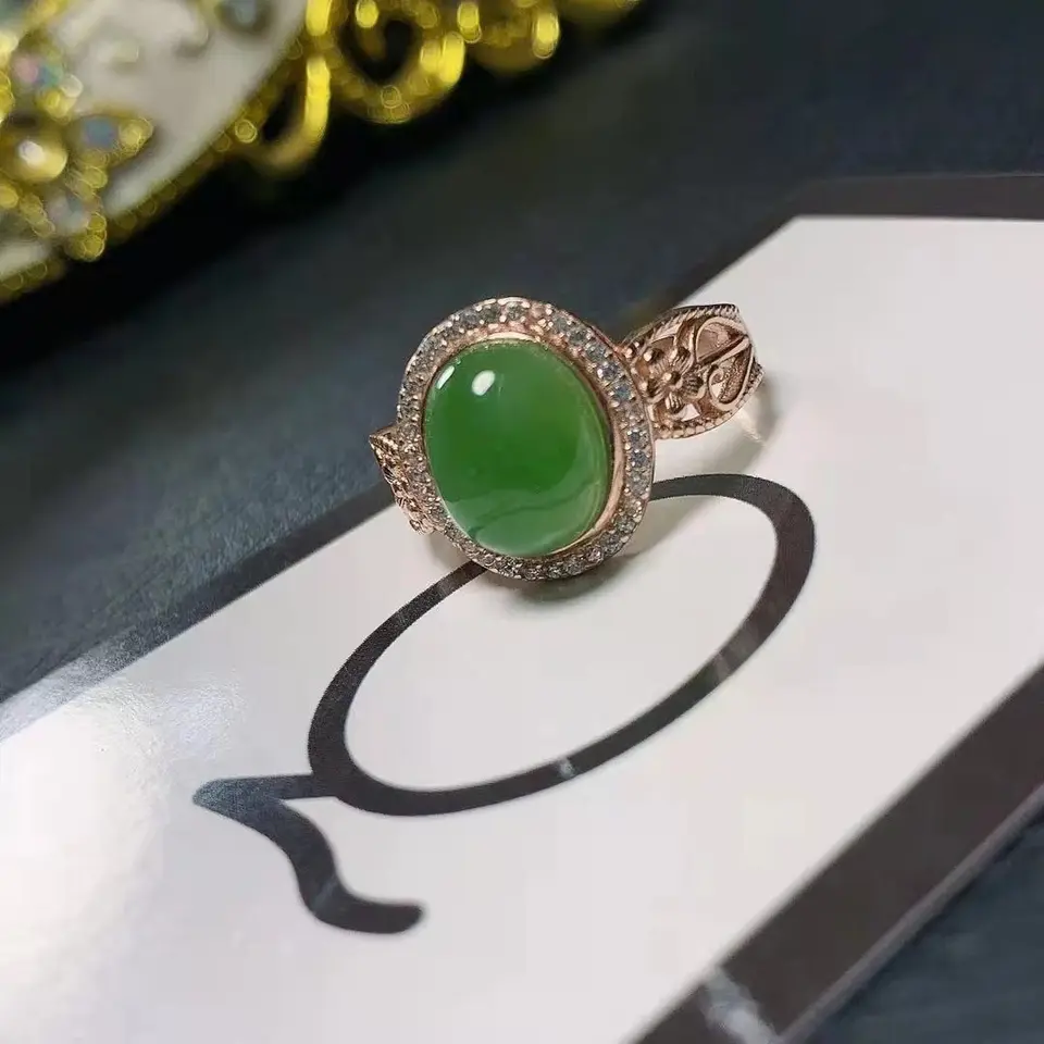 Ring Anelli Con Giada Anelli Con Giada Anello Con Giada Verde Ovale In Argento Sterling - Foto 3