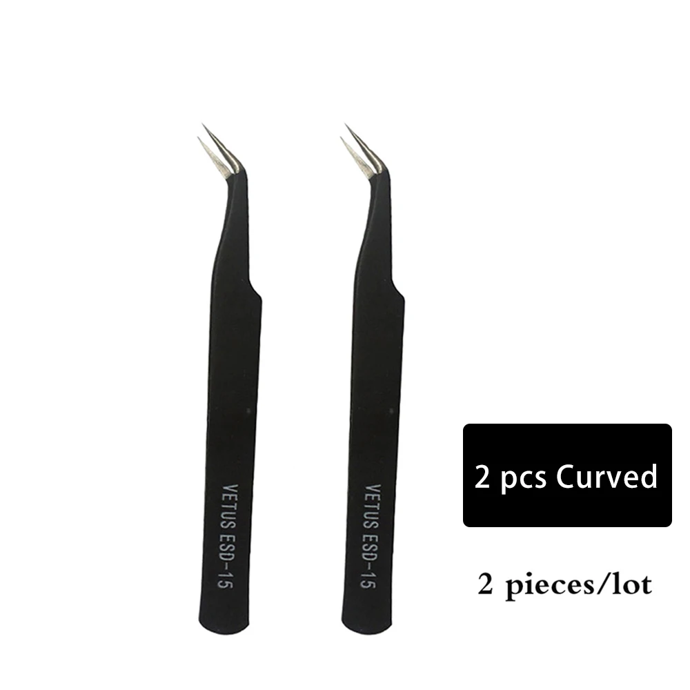 2 pcs/set Stainless Steel Tweezers Anti-static Eyelash Extension Supplies Tweezers Corrosion Resistant Maintenance Repair Tools 6