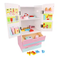 Деревянная модель двухдверного холодильника для девочек и мальчиков, детский игровой домик, игрушка для приготовления пищи, подарок для