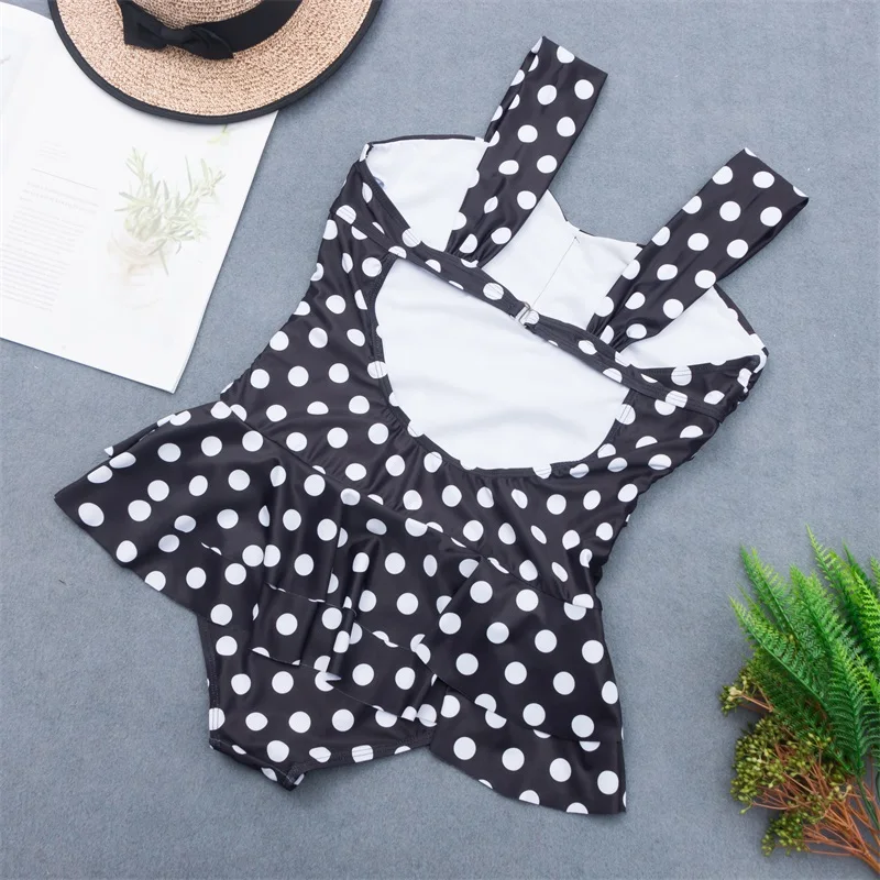 2020 Sexy One Pice Swimsuit Womens Summer  Beach Bikini Black White Printing Swimsuits Ruffle Skirt style Bathing Suits