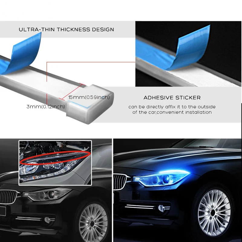 2019 new with steering two-color light guide tear lamp modified daytime driving lamp headlight silicone decorative strip 45 / 60