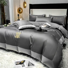 Conjunto de cama de algodão egípcio costura cor bordado capa de edredão 60s longo-grampo de algodão folha plana conjuntos de cama