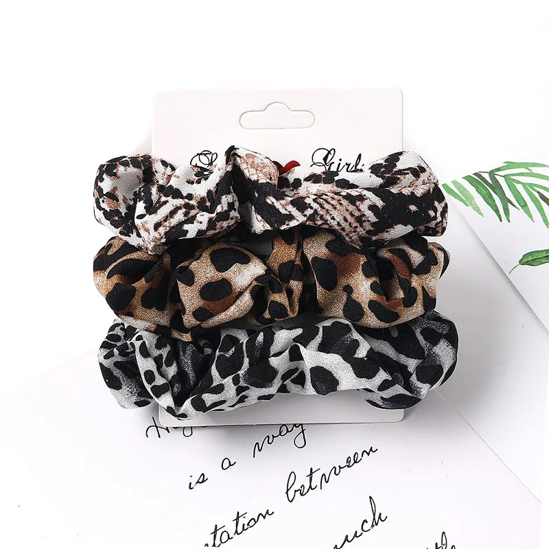 3PCS/1PC Vintage Velvet/Silk Leopard Pure Color Scrunchies Set Elastic Hair Bands Ponytail Holder Fashion Hair Accessories ladies headband Hair Accessories