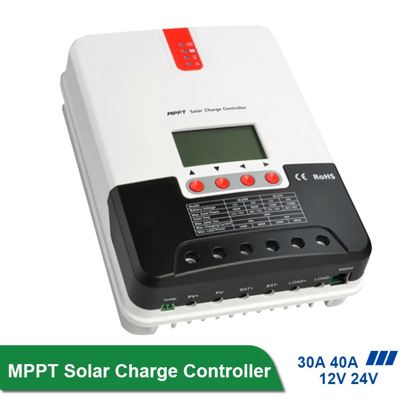 MPPT Солнечный контроллер заряда 40A 30A ЖК регулятор 24V солнечное зарядное