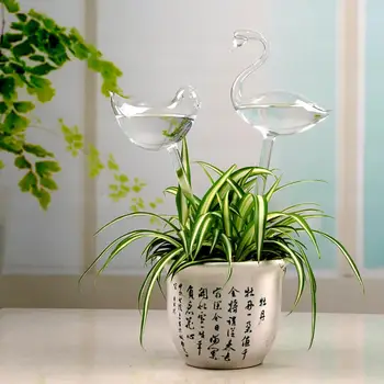 

Cute Glass Snail Bird Funnel Shape Garden Balcony Swan Plants Self Watering Dripper Flower Water Feeder Tool