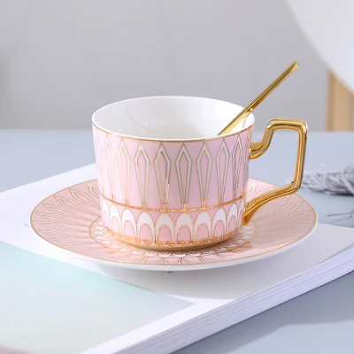 Cup H Чашка-Тройник, винтажная керамическая кофейная чашка, многоразовые чашки для эспрессо, блюдце, набор, чашка из костяного фарфора, тазззин, ложка для дома LZI100 - Цвет: Cup H