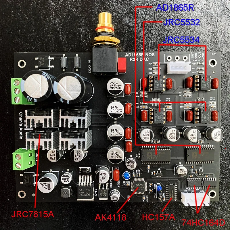 AD1865R AD1865 NOS Dual Parallel R2R Decoding DAC Vinyl Style Decoder board Coaxial Input AK4118 Support 24bit 192K H001