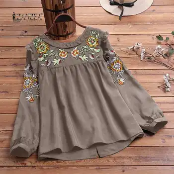 

Kaftan Floral Tops Women's Embroidery Blouse 2020 ZANZEA Casual Long Sleeve Shirts Female Back Button Blusas Plus Size Tunic