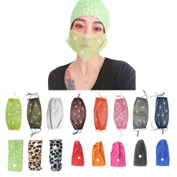 

Diamond Mask + Button Mask Headband Set Black White Green Shining Rhinestones Party Masks Ear Hoops Holder Hair Hoop