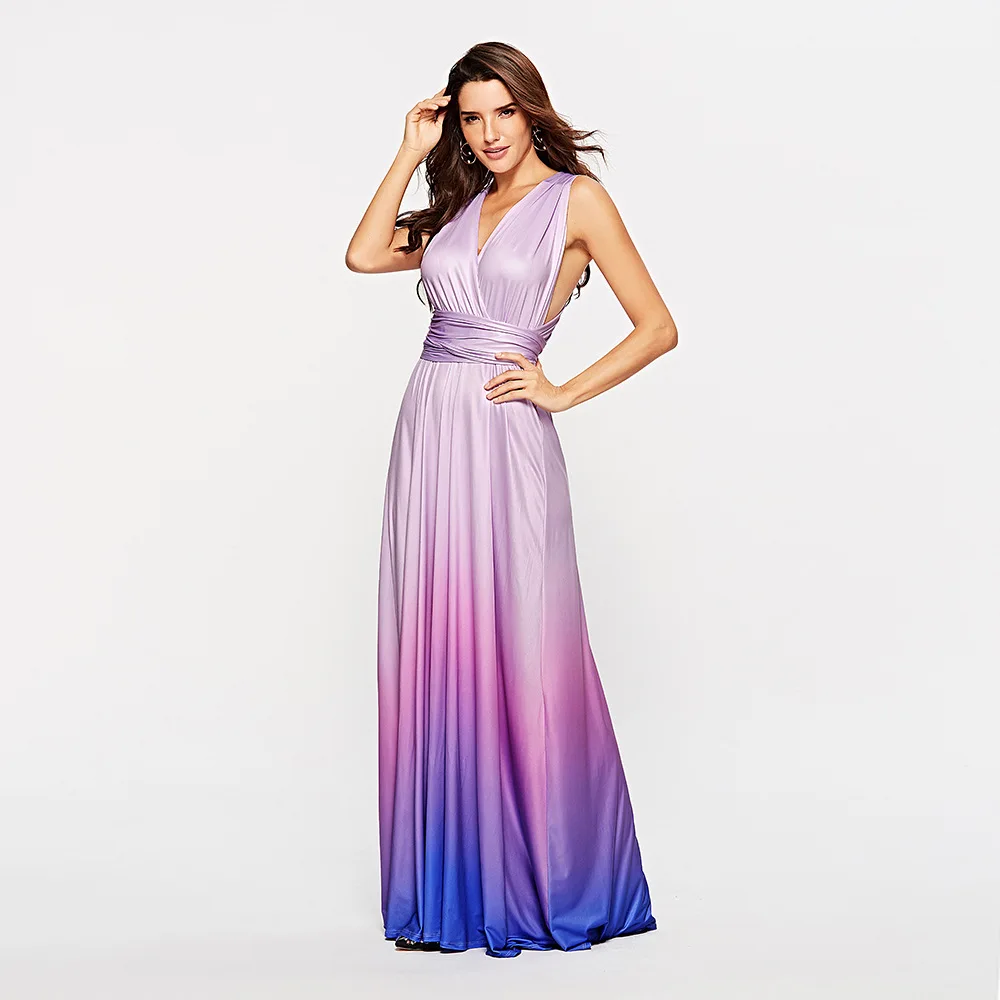 Женское многослойное Макси-платье-трансформер, сексуальное Бандажное длинное вечернее платье подружки невесты, платье с изменяемым фасоном - Цвет: color 21