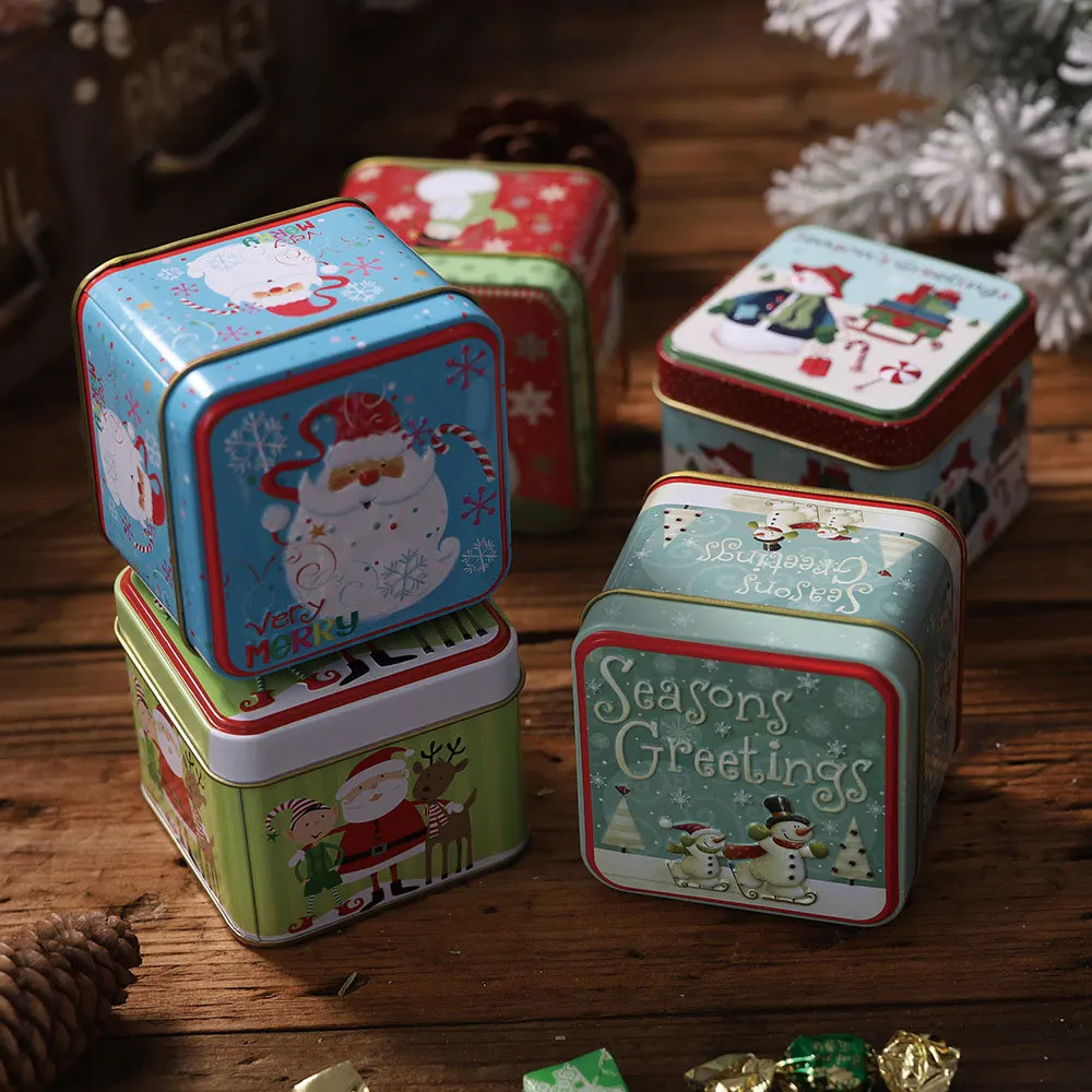 Christmas Candy Box Cute Mini Gift Package Tin Box Candy Baking Cookies Biscuit Case Container Sealed Storage Jar Random Pattern