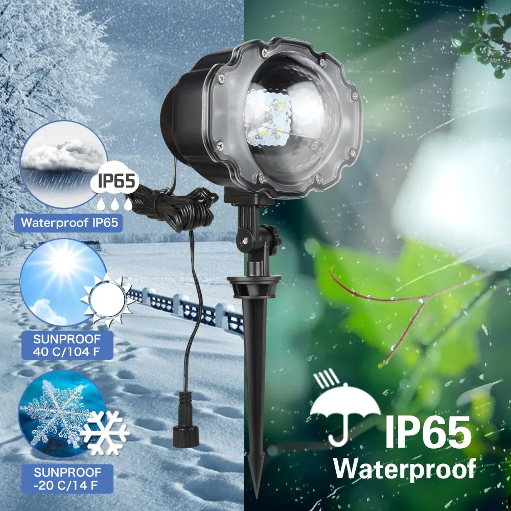 Светодиодный светильник для снежной погоды, лампа для проекции снежинки, водонепроницаемый наружный дисплей, проектор, шоу, вращающееся мероприятие, вечерние украшения для сада