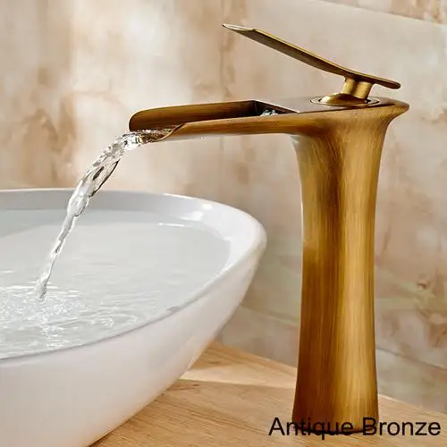 Antique Bronze Vidric Waterfall Tall Bathroom Sink Faucet Solid Copper Hot and Cold Water Mixer Brush Nickel Antique Bronze Black Basin Faucet - Цвет: Antique Bronze