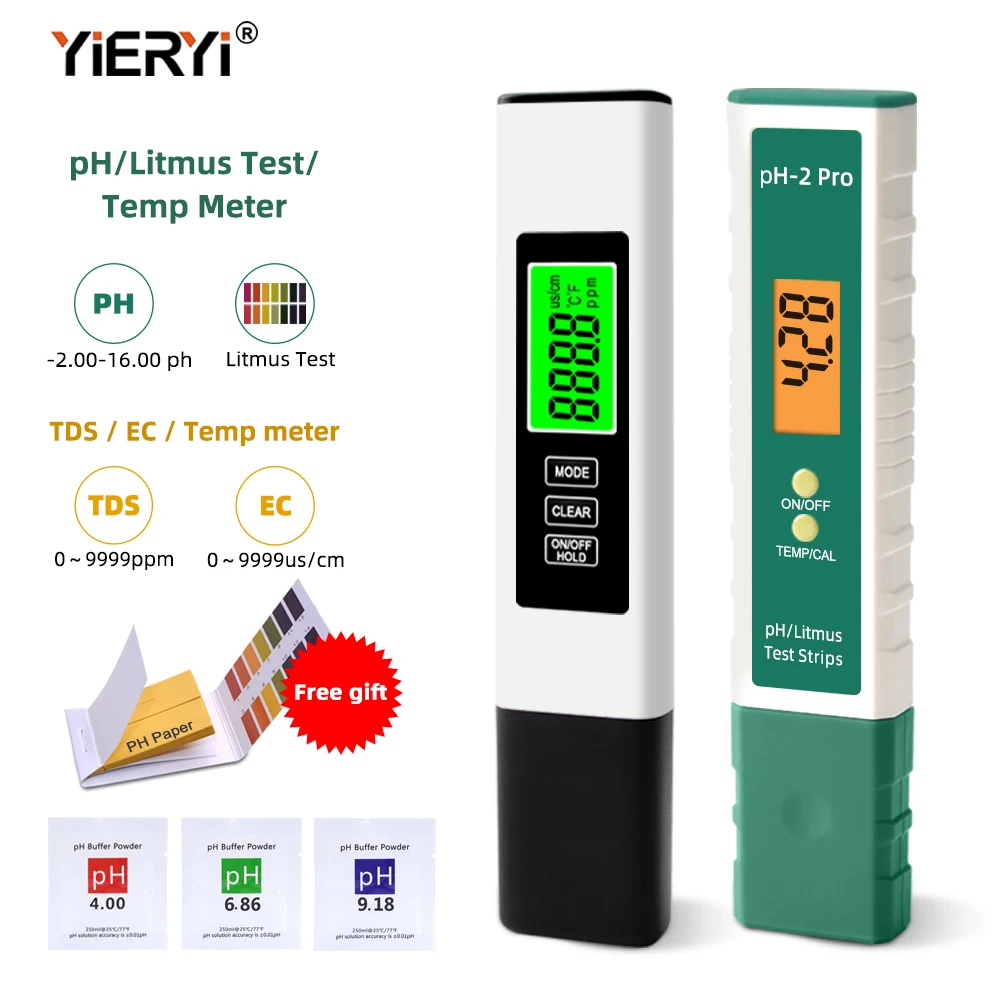 2PCS/Set Portable Digital Temperature TDS EC pH Meter Test Pen LCD Display  Litmus Tester for Water Quality Purity Detector 5 in1