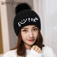 DIFF, крутая осенняя и зимняя корейская модная шерстяная шапка, защита ушей, теплая шерстяная вязаная шапка, плотная шапка, британская шерстяная шапка с вышивкой