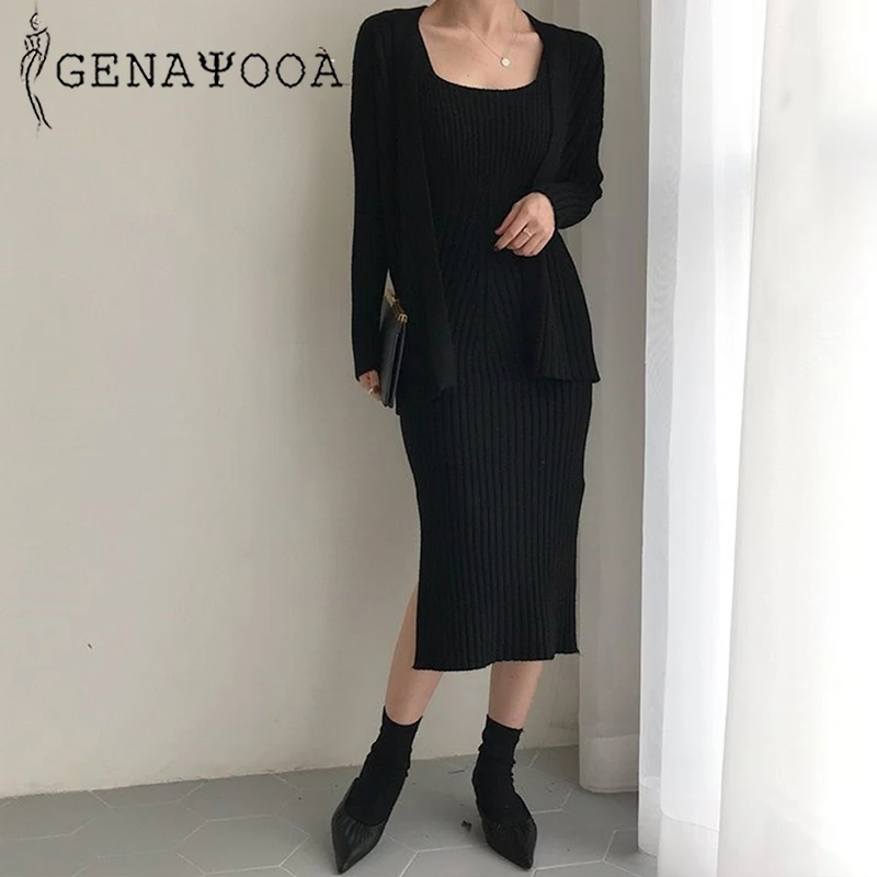Комплект из двух предметов Genayooa Женский однотонный трикотажный пикантный черный