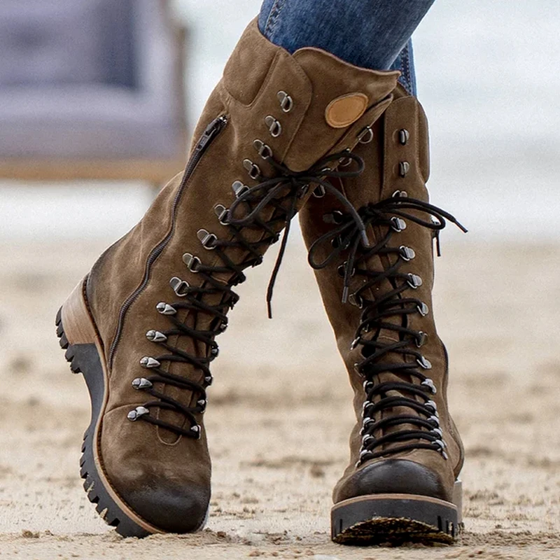 Insatisfecho Yogur oriental Botas de media caña con cordones para mujer, botines occidentales con punta  redonda y cremallera lateral, cómodos y antideslizantes para motocicleta,  moda de invierno|Botas a media pantorrilla| - AliExpress