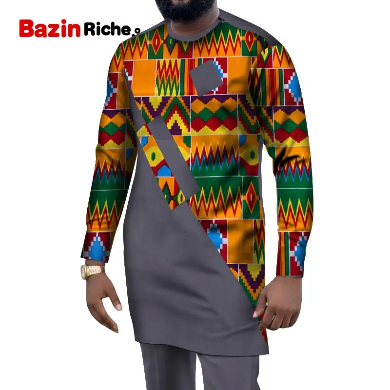 Африканские мужские костюмы Дашики одежда женские рубашки с цветочным принтом+ Брюки с карманами комплект из 2 предметов Анкара наряд в стиле пэчворк блузка WYN1004 - Цвет: 6