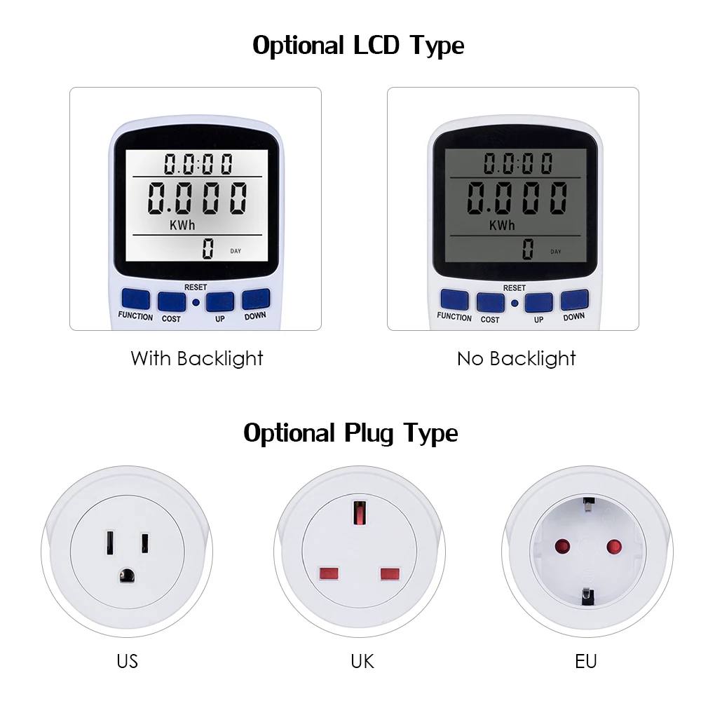 Home Smart LCD Socket Electricity Usage Power Socket Energy Watt Volt Amps Wattage KWH Consumption Analyzer Monitor Socket