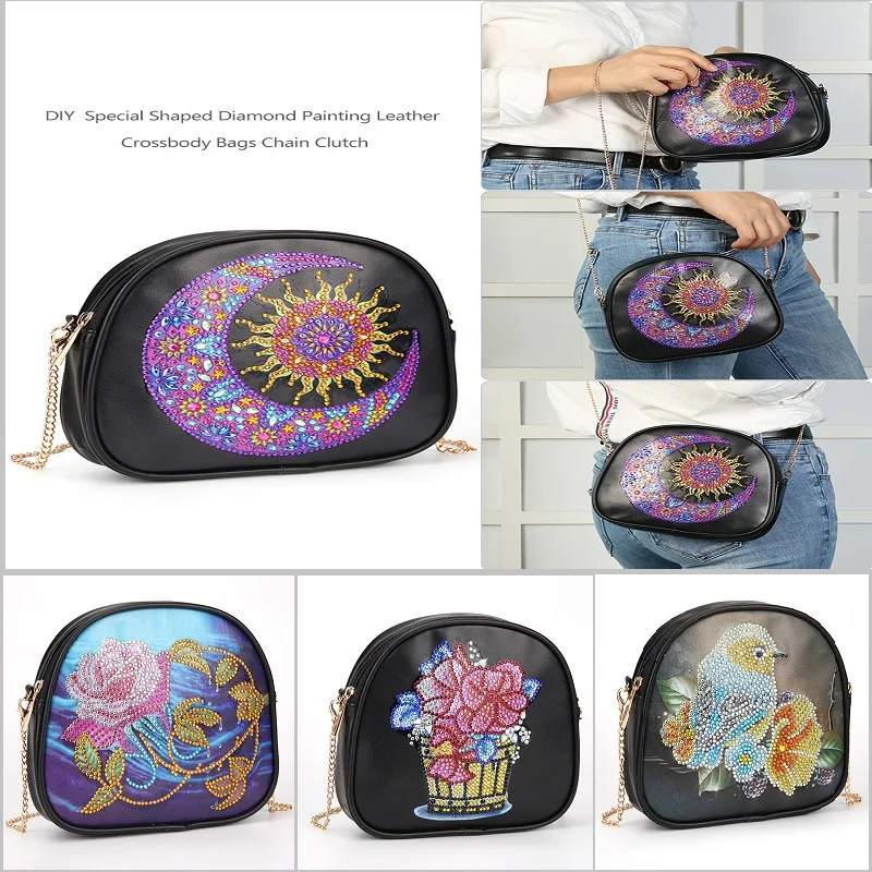 5D Diamond Painting Sun flower Leather Crossbody Chain Bags DIY Diamond Embroidery Bag Purse Pouch