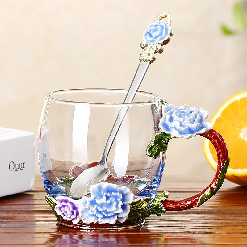 Цветные эмалированные стеклянные кофейные кружки чашки для чая и кружки термостойкие стаканы для воды для дома и офиса посуда для напитков подарок для влюбленных - Цвет: 19
