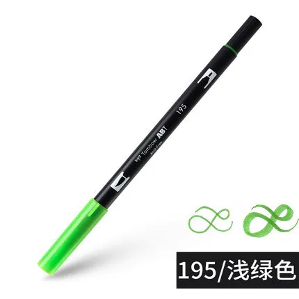 195 Japanese Brand Soft Head Watercolor Pen Nylon Double Head Graffiti Painting Pen Highlighter Marker Pens Art Supplies 24 colors - Color: 195