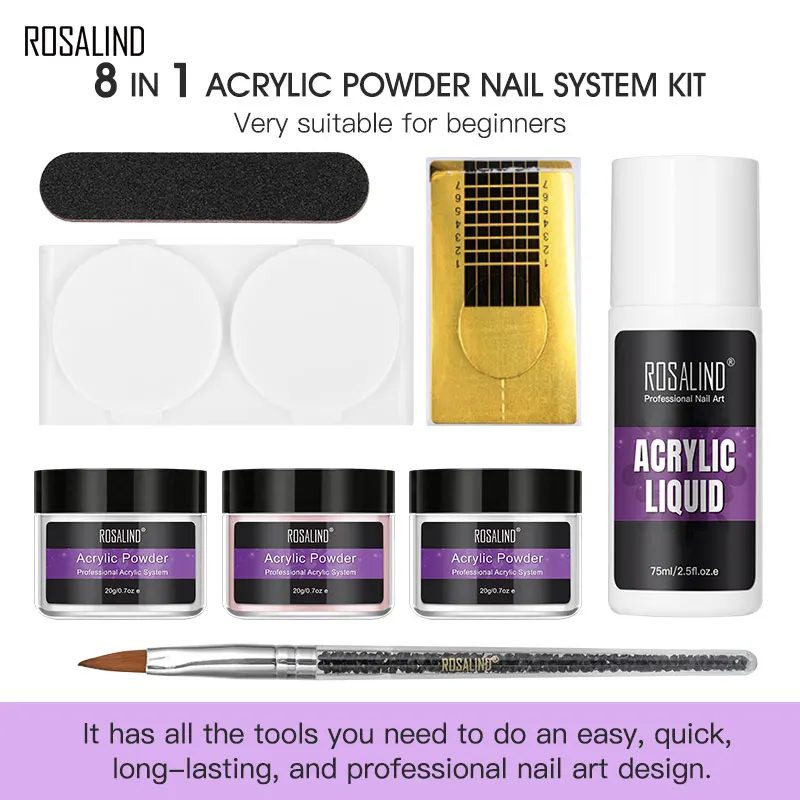 ROSALIND Acrylic nail kit Nail Art Decorations Tools Nail Extension Manicure Set Supplier For professional Acrylic Powder Set