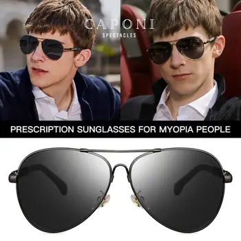 

CAPONI Prescription Sunglasses Men Polarized Pilot Finished Myopia Sun Glasses For Men Nearsight Diopter Lens Shades JS9812