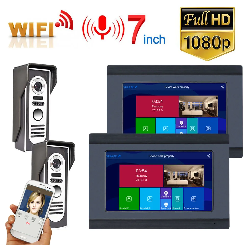 

1080P wired wifi 7" Color Monitor Door Bell Interphone Video Intercom Infared LED IR Camera Home Office Door Phone