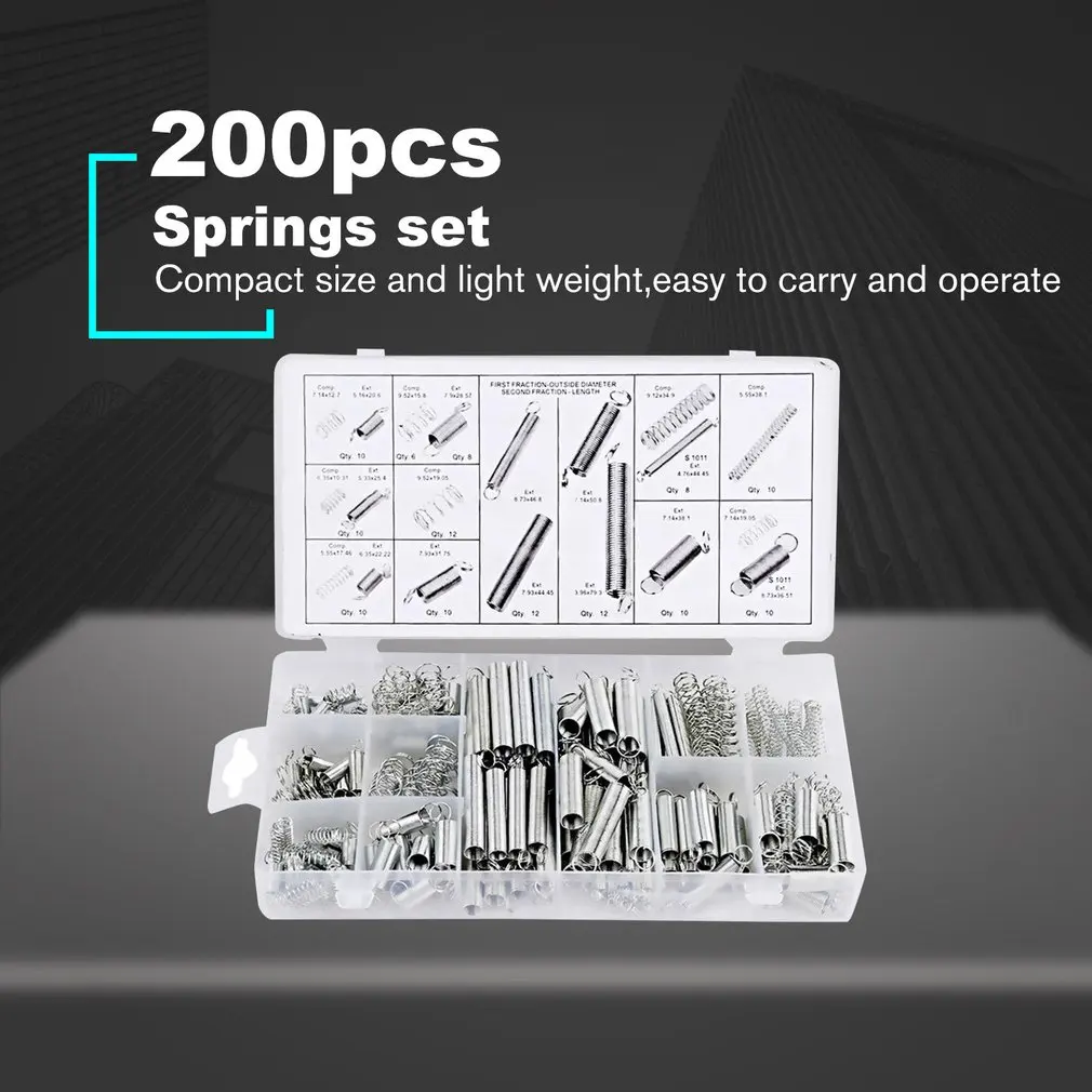 

200Pcs/box Steel Spring Electrical Hardware Drum Extension Tension Pressure Springs Set Assortment Hardware Kit Assorted