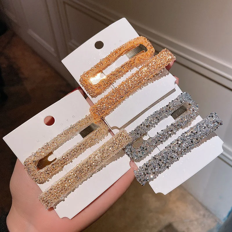 

1 Set Crystal Rhinestone Barrettes Hair Clips Korea Fashion Woman Rectangular Shiny Luxury Hairpins BB Clip Hair Accessories