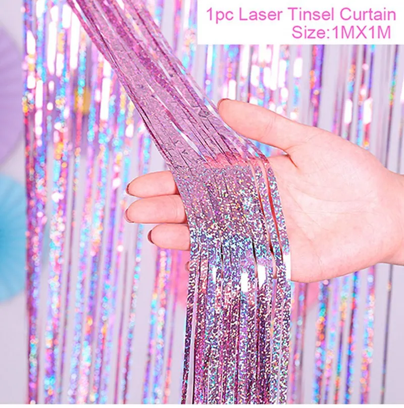 Laser Curtain Одноразовые столовые приборы для мальчиков и девочек, кружки, тарелки, салфетки, украшения для первого дня рождения, праздничные принадлежности для детей - Цвет: Laser Curtain
