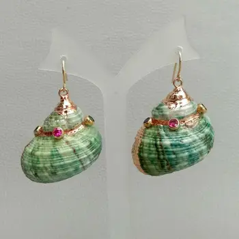 

Green Spiral Sea Shell Cz pave Hook Earrings