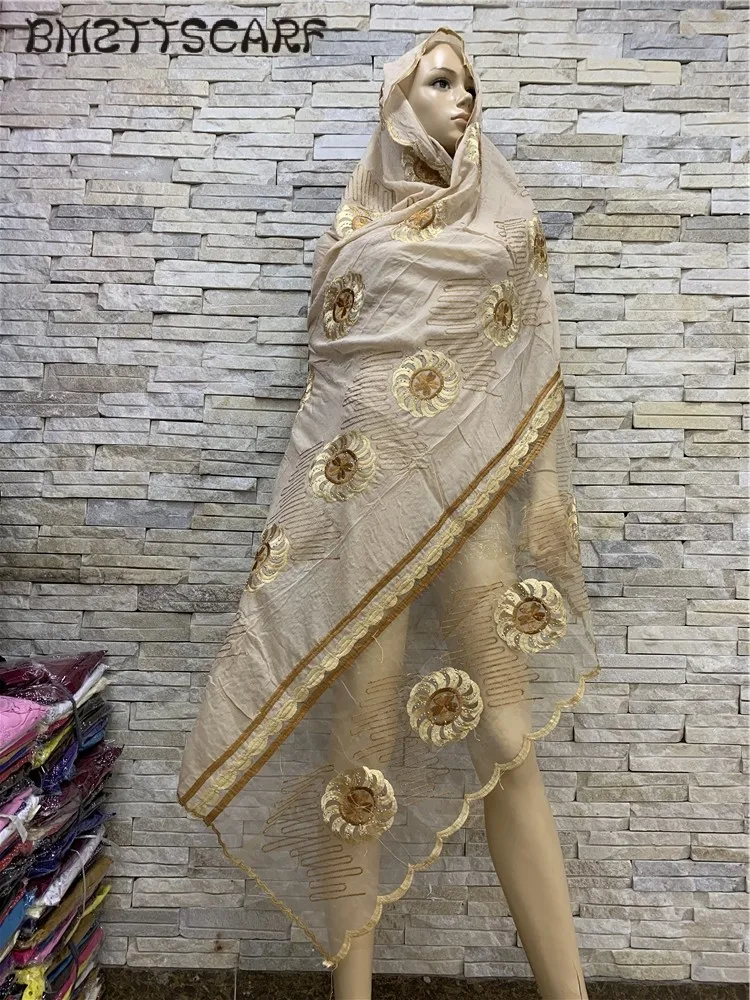 Real Shot!African Women Cotton Scarfs Cotton Splicing Net Scarf Soft Headscarf Women Hijab Scarf on Sales BM818