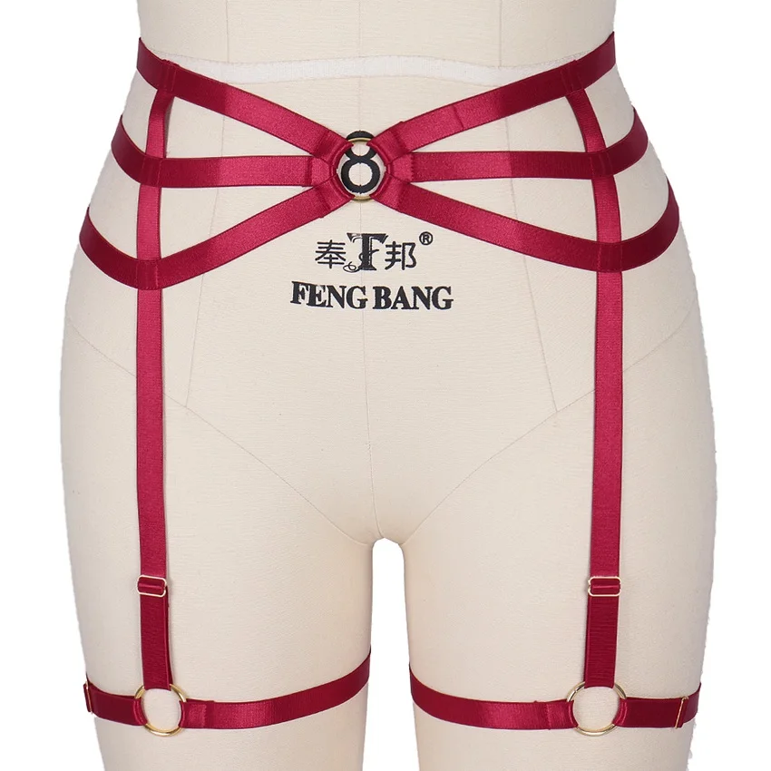 MLCP0010-Wine-Red Gothic Harness Garter Belt Body Caged Women Strappy Stockings Suspender Crop Top Plus Size Elastic Underwear Punk Halloween Rave - Цвет: MLCP0010-Wine-Red