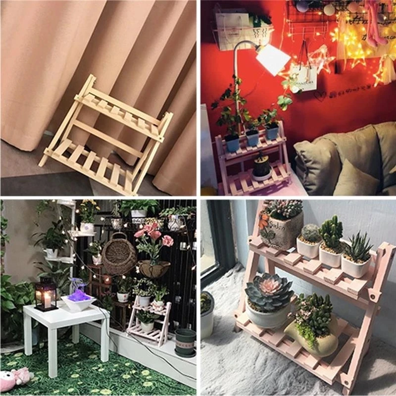 2 Tier Ladder Plant Stand Wood Flower Pot Display Shelf Rack for Indoor Outdoor Balcony Flower Plant Holder Stand Storage Rack