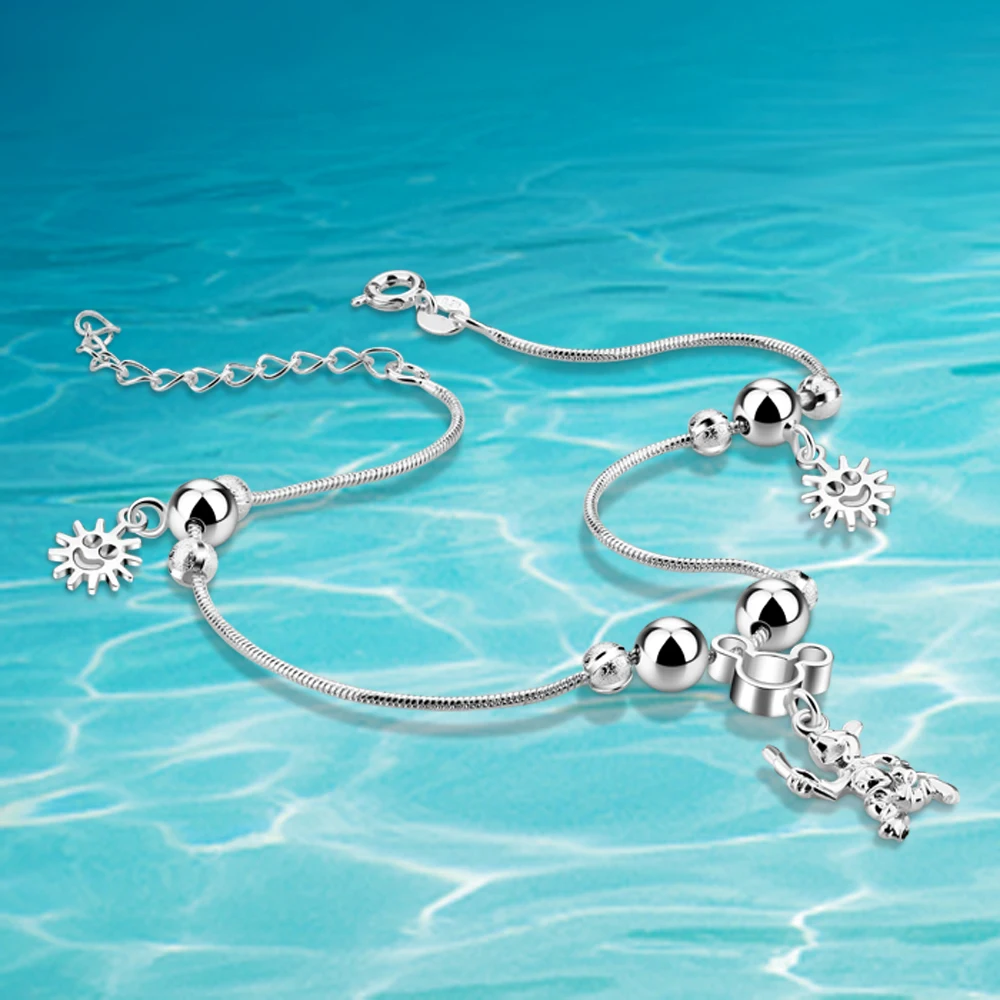 Cute little Mickey anklet. 925 sterling silver anklet for women. Female foot chain silver jewelry Cute little Mickey anklet. 925 sterling silver anklet for women. Female foot chain silver jewelry