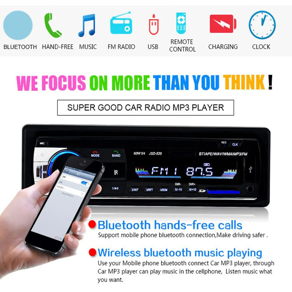 JSD-520, Автомобильный MP3-плеер, автомобильный Bluetooth 2,0, беспроводной автомобильный стерео радио, mp3 медиаплеер, u-диск, громкий динамик, Bluetooth телефон