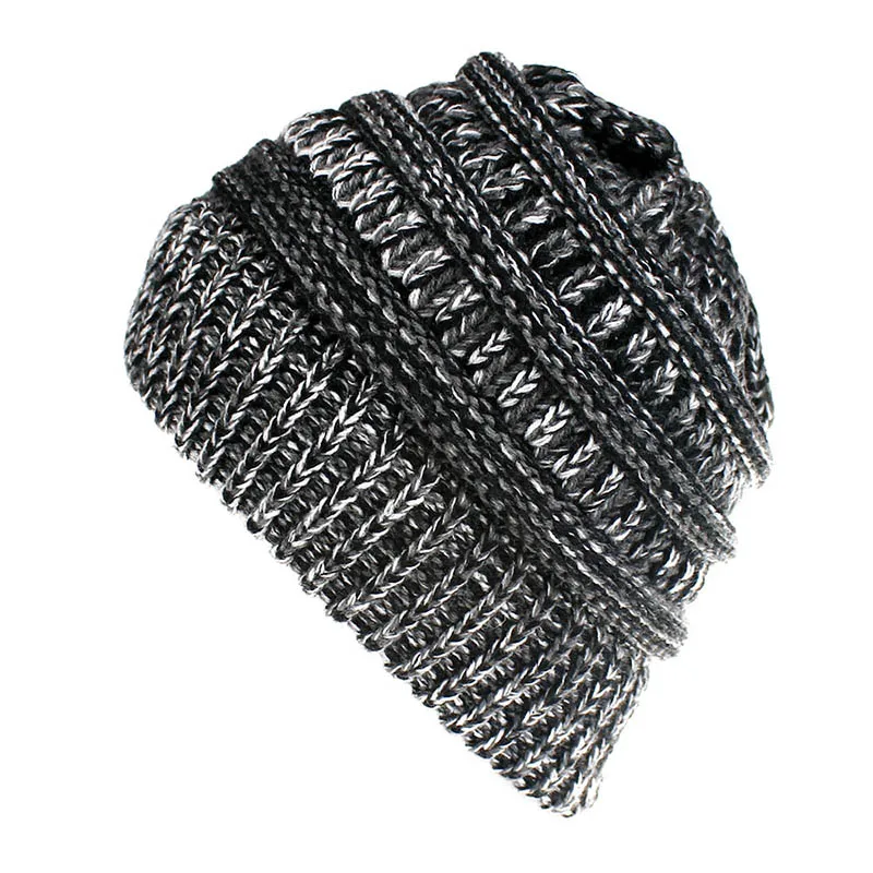 black gray Новинка, скидка, вязаная шапка "конский хвост", женская шапка с черепом, шапка бини, зимняя Лыжная шапка, чепчик для девочки, модная теплая шерстяная бейсболка - Цвет: black gray