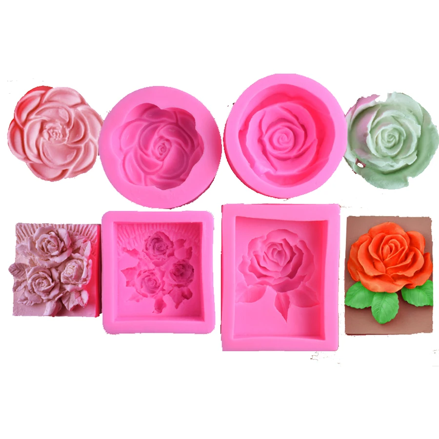 

3D Rose Flower Shape Silicone Soap Molds Making Cake Chocolate Mould Homemade DIY Peony Flower Candle Mold Wedding Cake