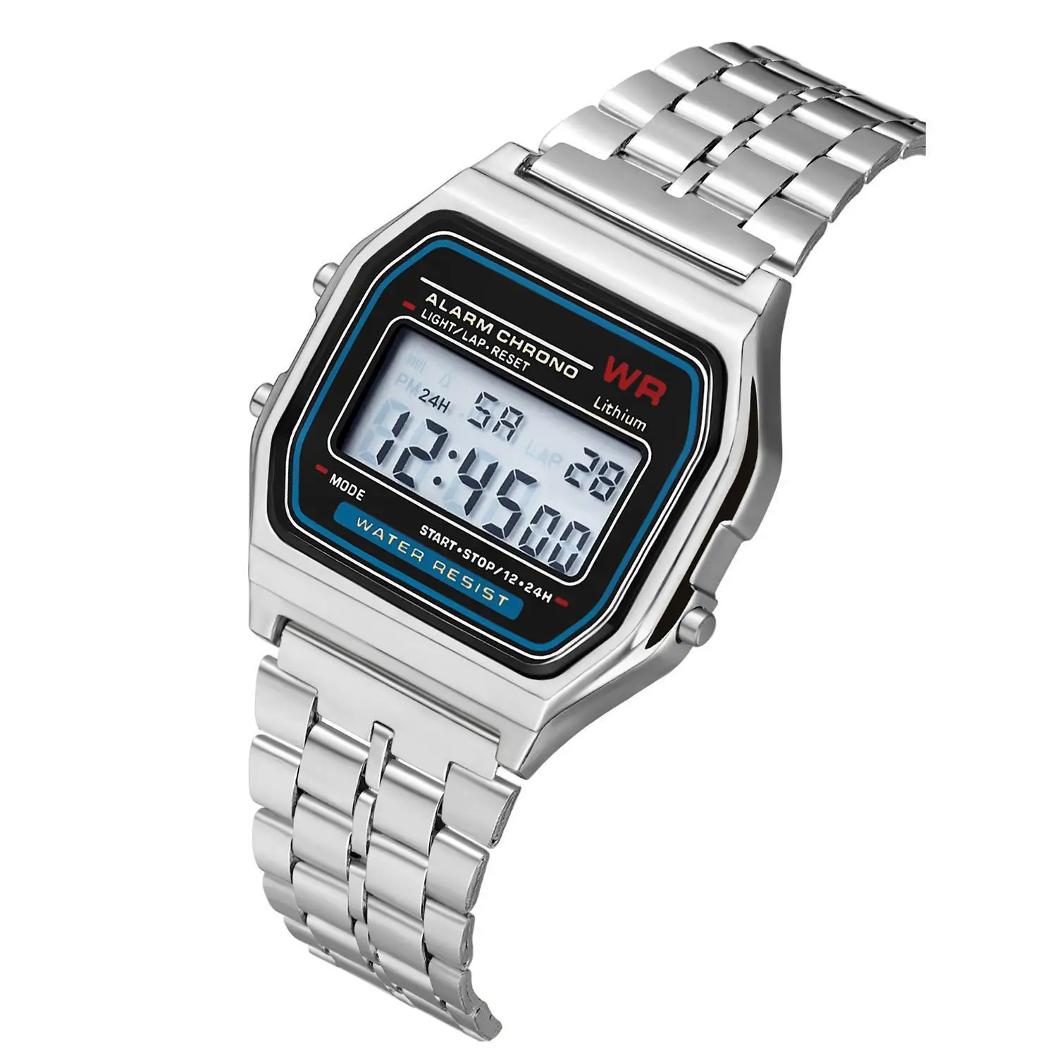 Stainless steel LED electronic hand unisex multifunctional luminous digital watch military retro sports metal boy watch 