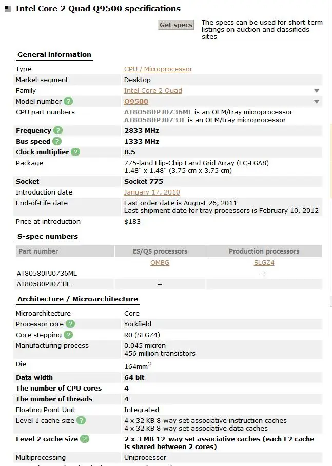 Intel Core 2 Quad Q9500 2,83 ГГц четырехъядерный процессор Процессор 6M 95W 1333 LGA 775 рабочий