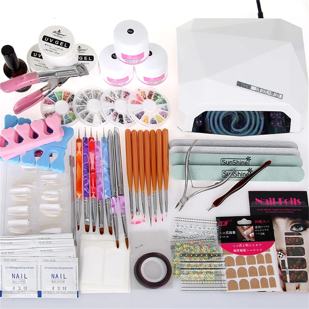 

18W UV Lamp Light Gel Curing Timer Nail Dryer + Full Nail kit set + FREE Gifts